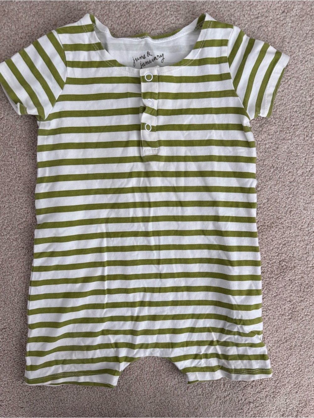 June and January Green & White Striped Baby Romper-size 2t